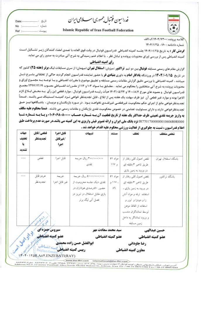 384377 فوری؛ یک امتیاز از چادرملو کسر شد/ صدور حکم محرومیت برای شجاع خلیل زاده
