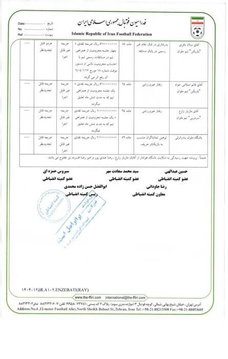 محرومیت خلیل‌زاده، کسر امتیاز از چادرملو و محرومیت تعلیقی خداداد و پیروانی